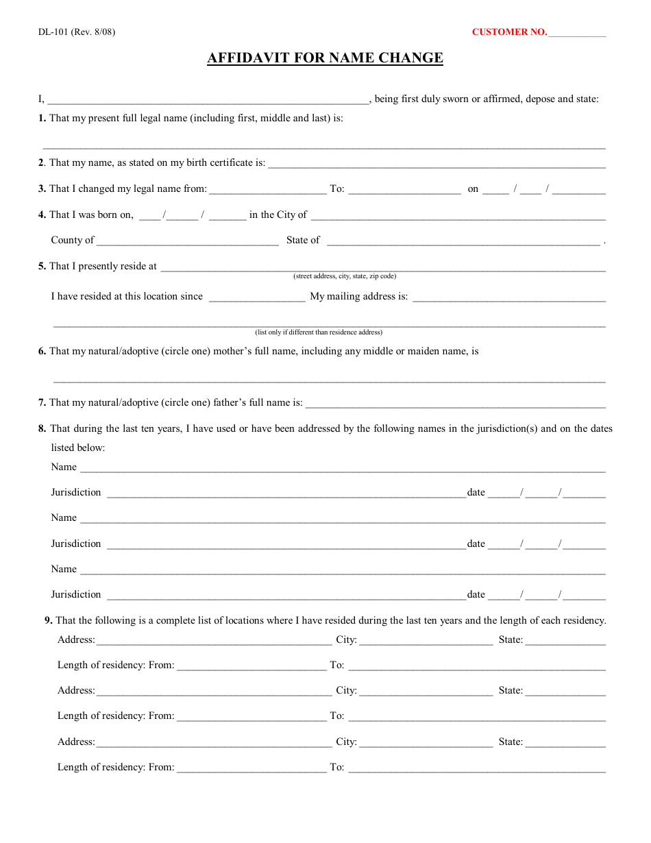 Form Dl 101 Download Printable Pdf Or Fill Online