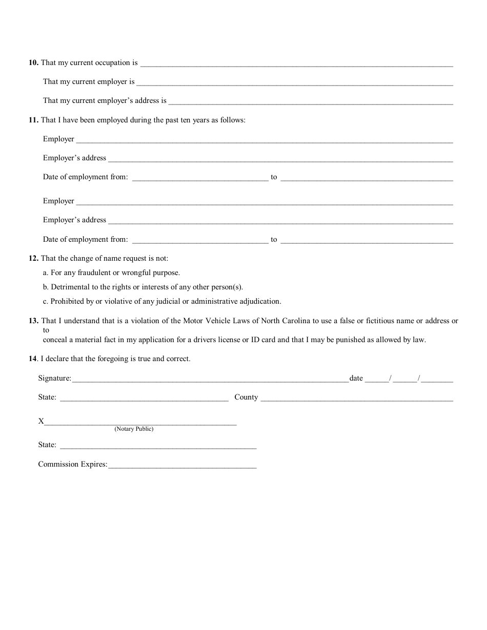 Form DL-101 Affidavit for Name Change - North Carolina, Page 2