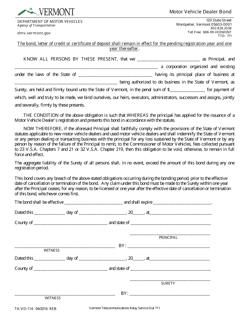 Form TA-VD-114 - Fill Out, Sign Online and Download Fillable PDF ...