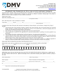 Document preview: Form VP-24 Affidavit for Transfer of Title for Estates Without Probate - Nevada