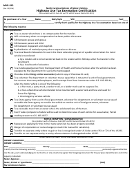 Form MVR-613 &quot;Highway Use Tax Exemption Certification&quot; - North Carolina