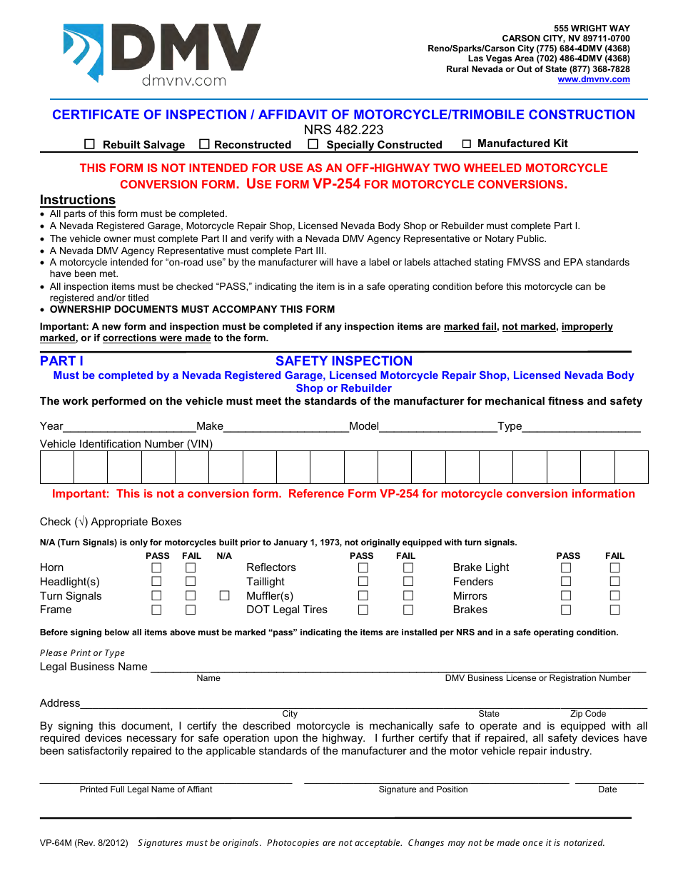 Form VP-64M - Fill Out, Sign Online and Download Printable PDF, Nevada ...