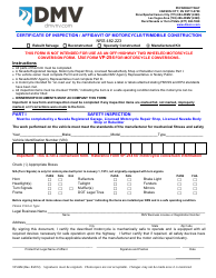 Form VP-64M Certificate of Inspection / Affidavit of Motorcycle/Trimobile Construction - Nevada