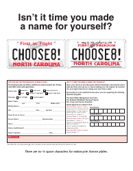 Document preview: Application for Personalized License Plates - North Carolina