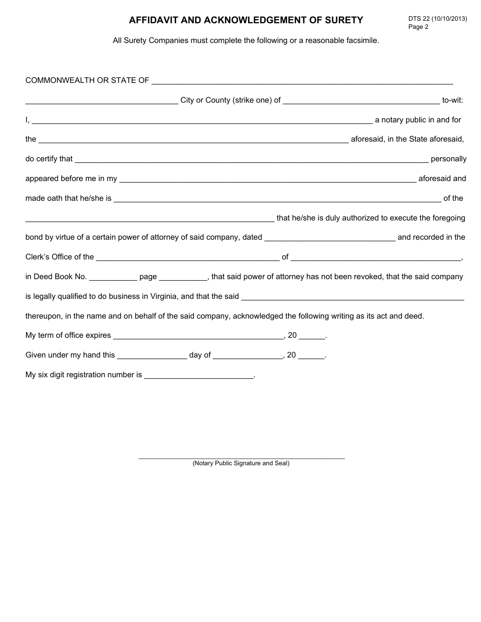 Form DTS22 - Fill Out, Sign Online and Download Fillable PDF, Virginia ...