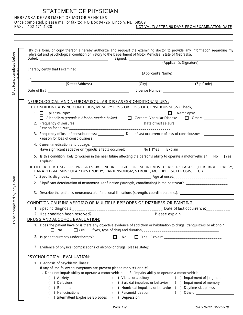 Nebraska Statement of Physician - Fill Out, Sign Online and Download ...