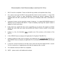 Form MV213 Application for: Corrected Title/Duplicate Title/Weight Change - Delaware, Page 2