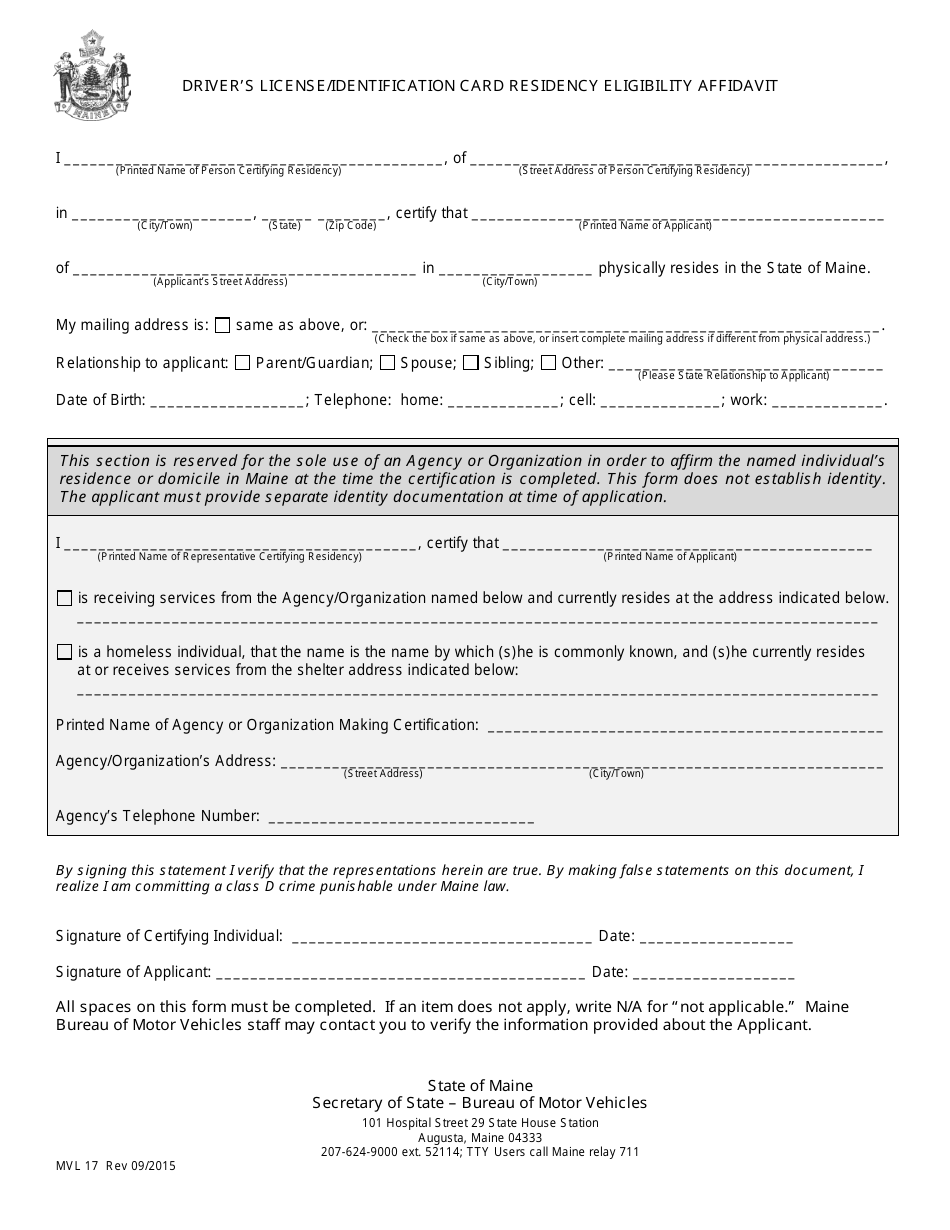 Form MVL-17 - Fill Out, Sign Online and Download Fillable PDF, Maine ...