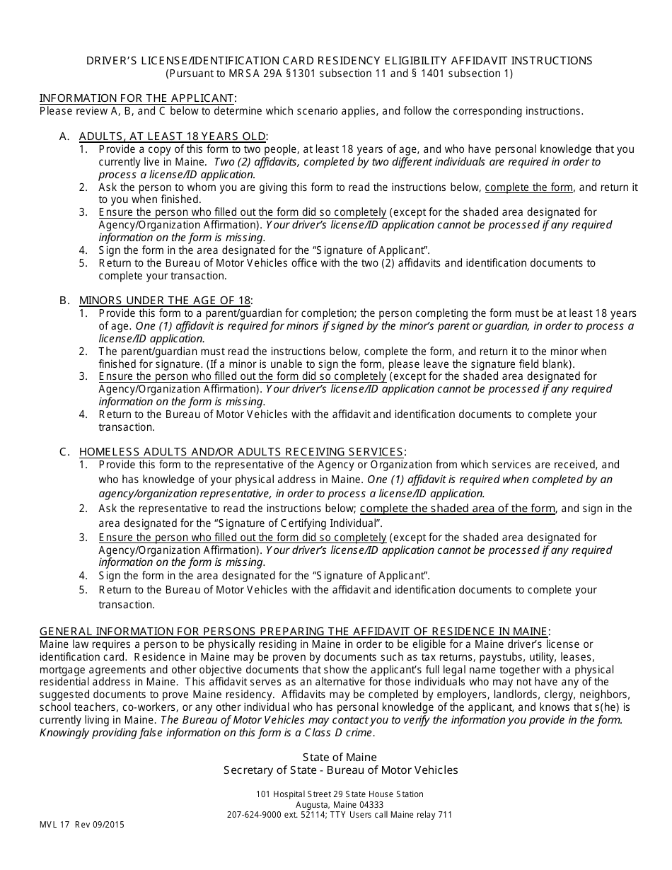 Form MVL-17 - Fill Out, Sign Online and Download Fillable PDF, Maine ...