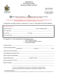 Document preview: Form MVD-358 Application for Extension/Replacement of Temporary Plate - Maine