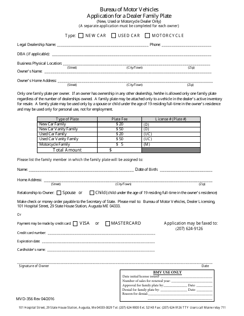 Form MVD-356  Printable Pdf