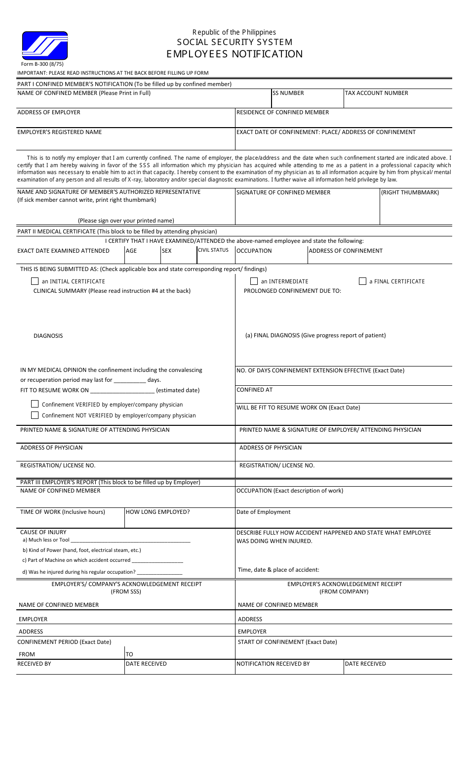 Form B-300 Employees Notification - Philippines, Page 1