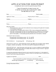 &quot;Application for Sign Permit&quot; - Town of Greenville, New York