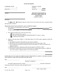 Document preview: Form CV-181 Request for Renewal (Alias/Pluries) Writ of Execution - Maine
