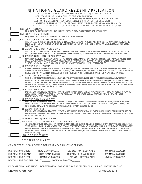 NJDMAVA Form 799-1  Printable Pdf