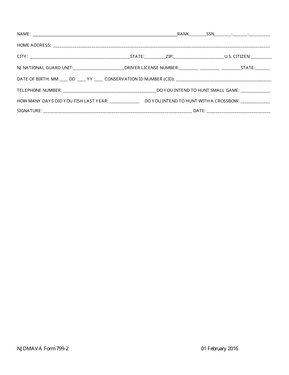 NJDMAVA Form 799-2 Non-resident Application for Njng Hunting and Fishing License - New Jersey, Page 2