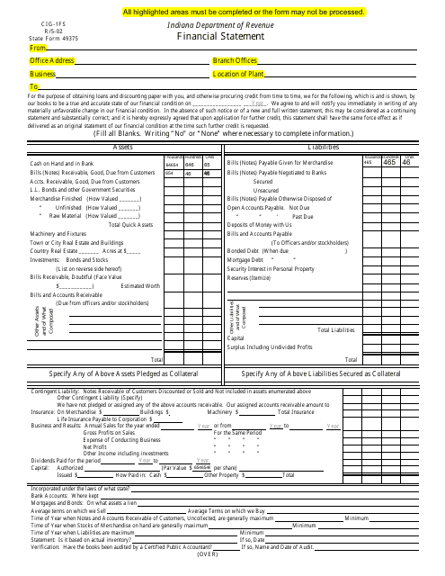 Form CIG-1FS (State Form 49375) Financial Statement - Indiana