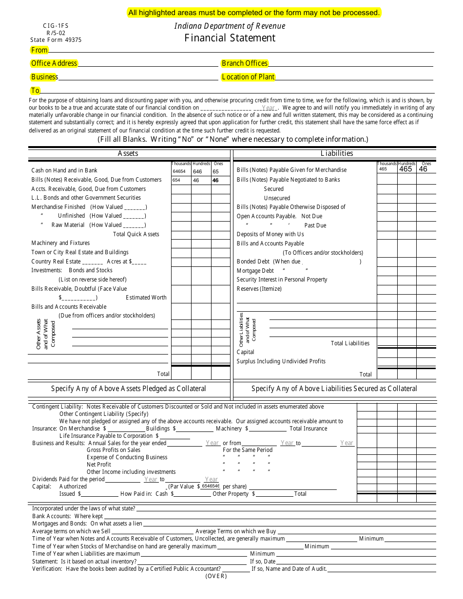 Form CIG-1FS (State Form 49375) - Fill Out, Sign Online and Download ...