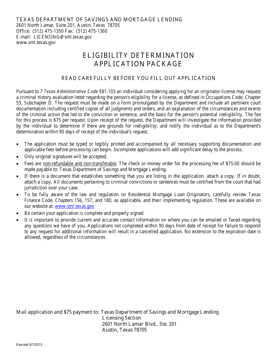 Eligibility Determination Application - Texas, Page 1