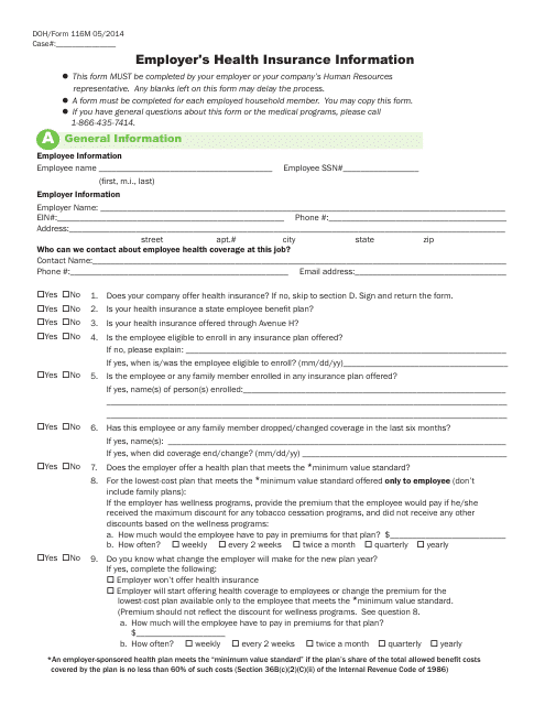 Form 116M Employer Health Insurance Information - Utah