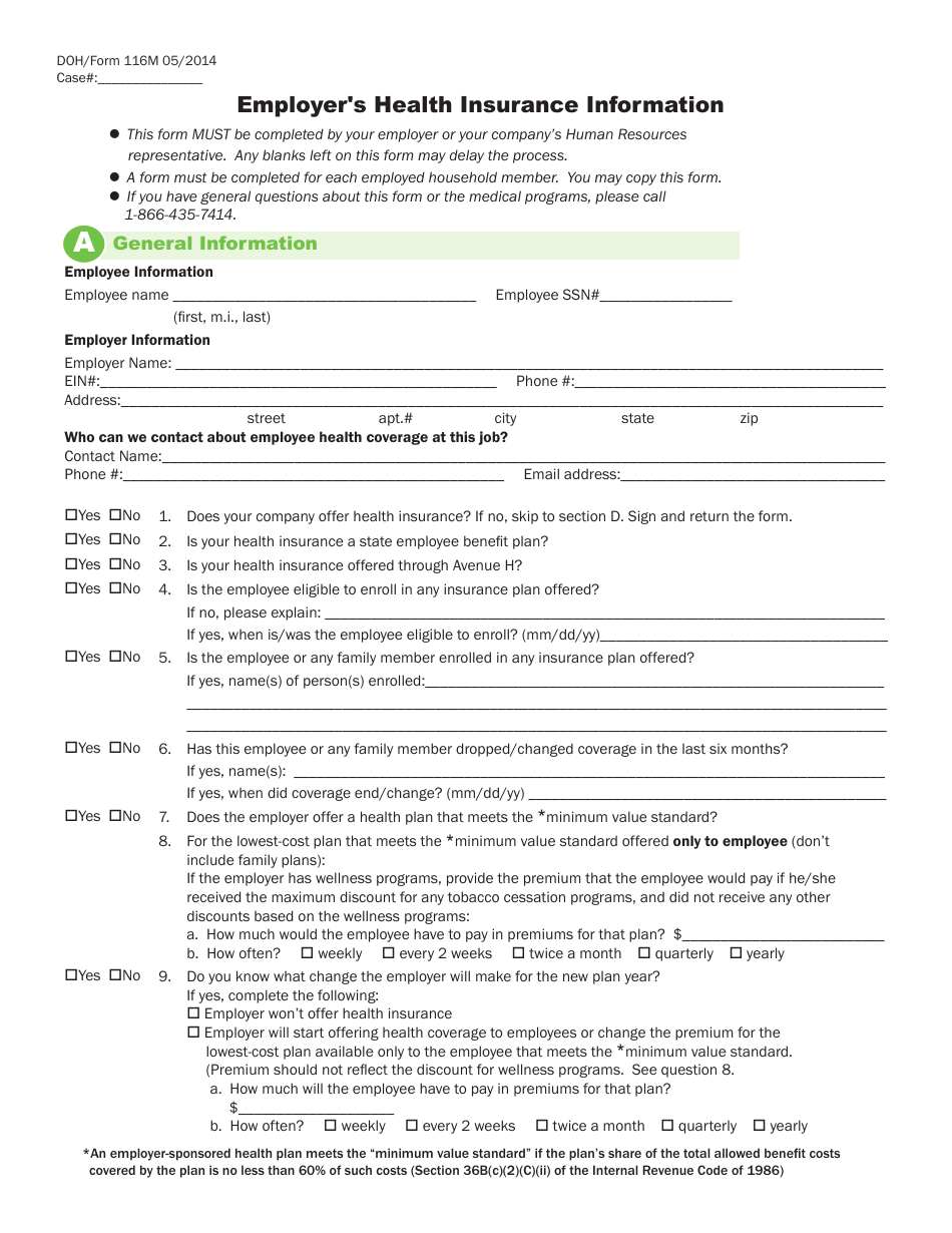 Form 116M Employer Health Insurance Information - Utah, Page 1