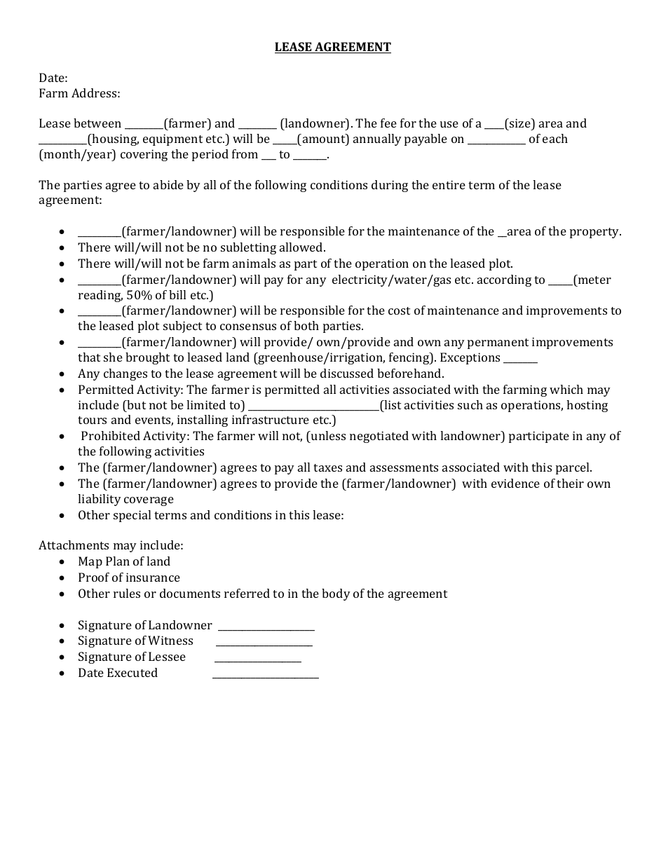 Farmland Lease Agreement Template, Page 1