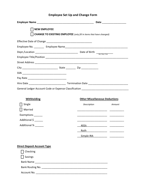 Employee Set up and Change Form