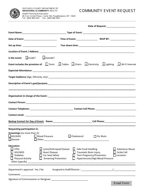 Community Event Request Form - Dutchess county, New York Download Pdf
