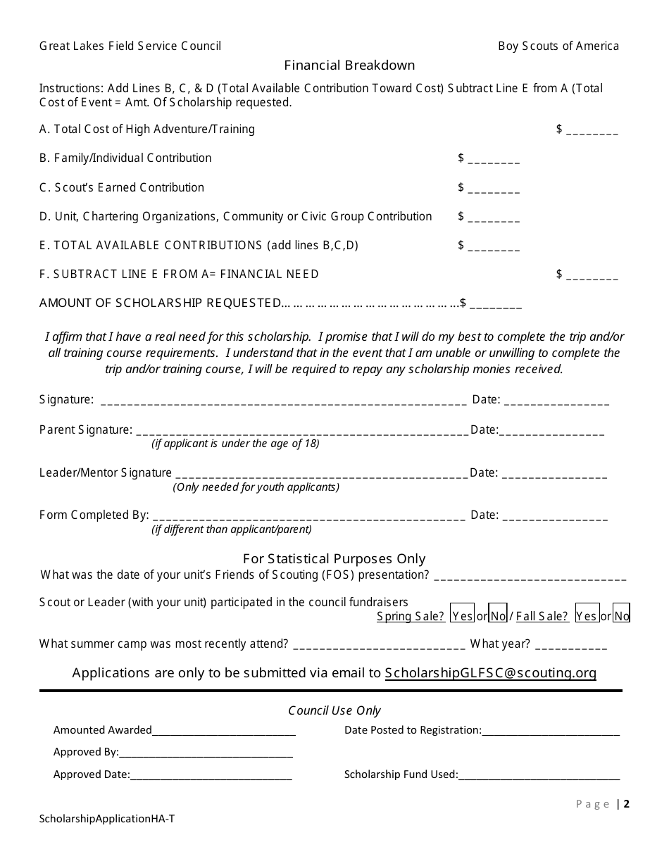 Scholarship Application Form - High Adventure  Training - Boy Scouts of America, Page 2