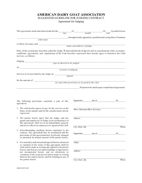 Agreement for Judging Template - Suggested Guideline for Judging Contract - American Dairy Goat Association