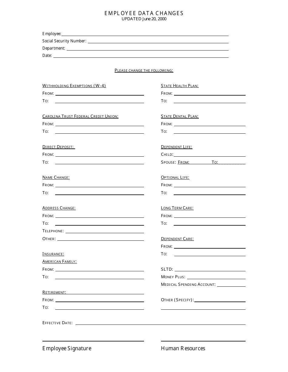 Employee Data Changes Form, Page 1