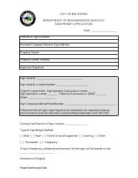 Document preview: Sign Permit Application Form - City of Big Rapids, Michigan