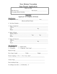 Document preview: Sign Permit Application Form - New Britain Township, Pennsylvania