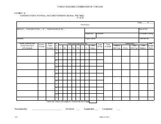 Form RE-48 Exhibit N Contractor&#039;s Payroll Record - Public Building Commission of Chicago - City of Chicago, Illinois