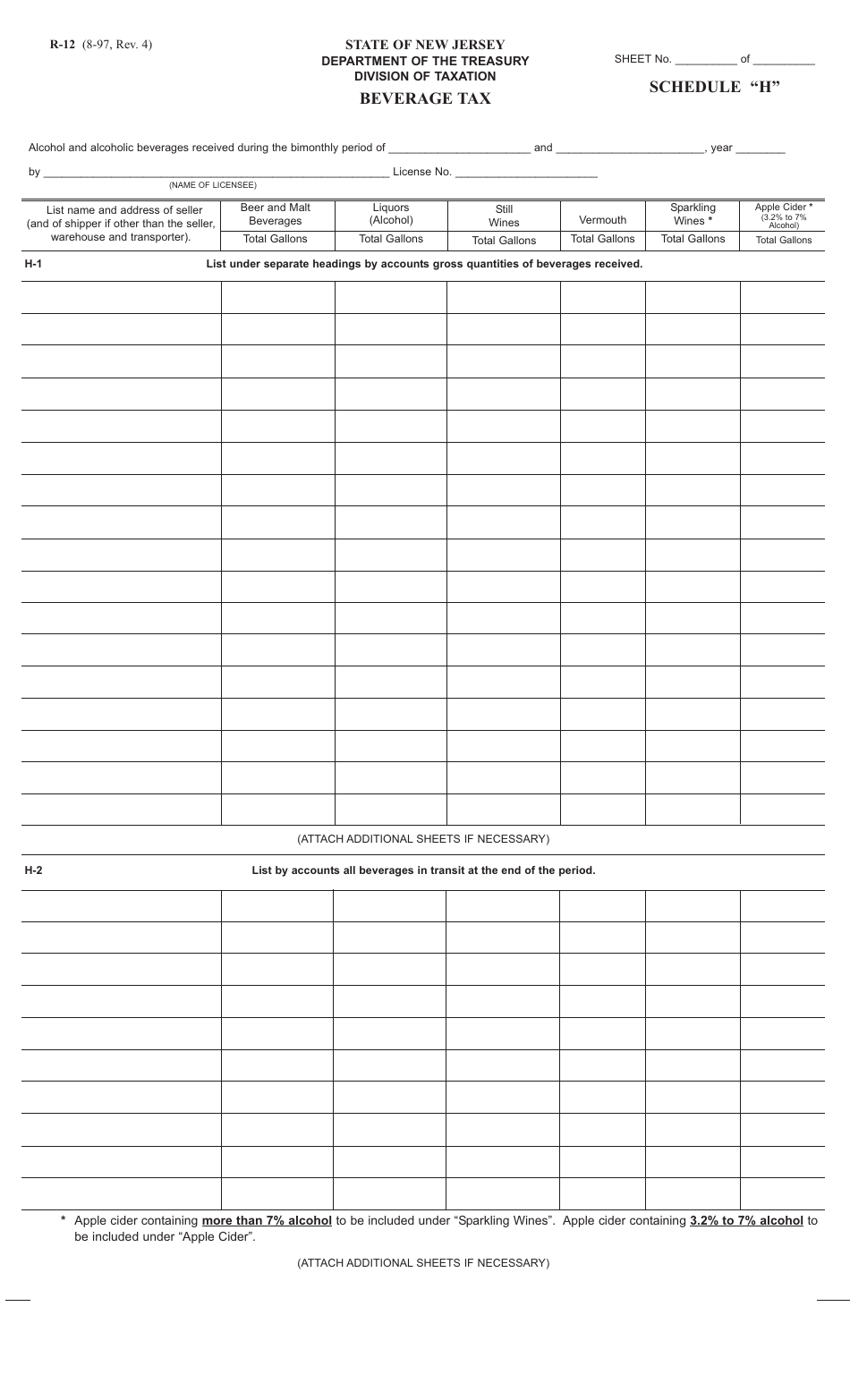 Form R-12 Schedule H - Fill Out, Sign Online and Download Fillable PDF ...