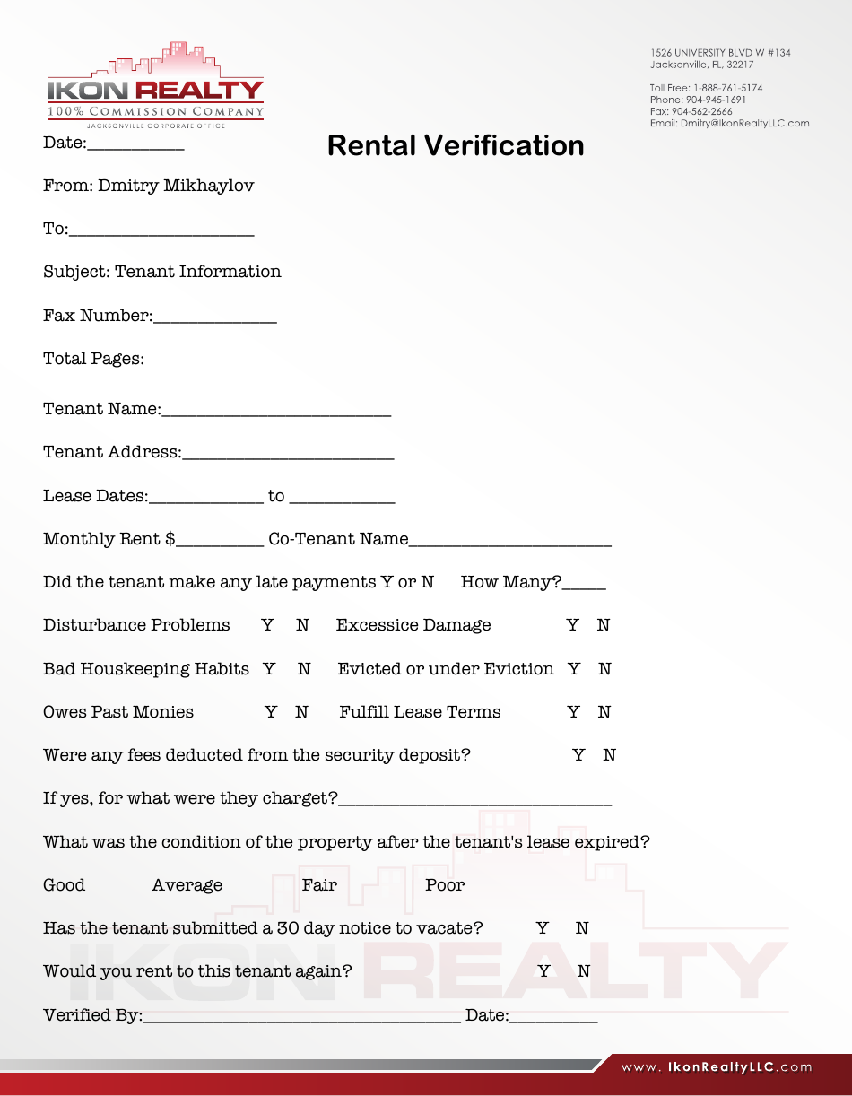 Rental Verification Form - Ikon Realty, Page 1