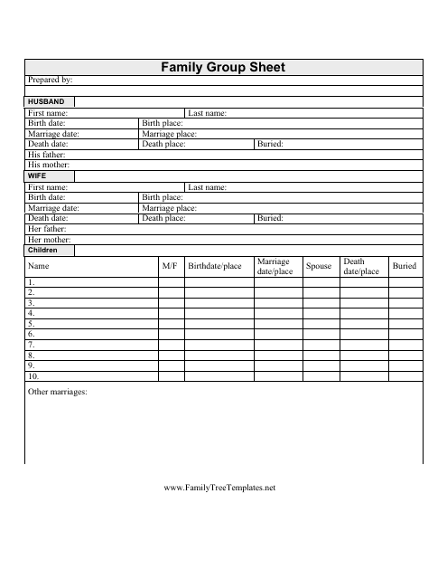 Family Group Sheet Template Download Printable PDF | Templateroller