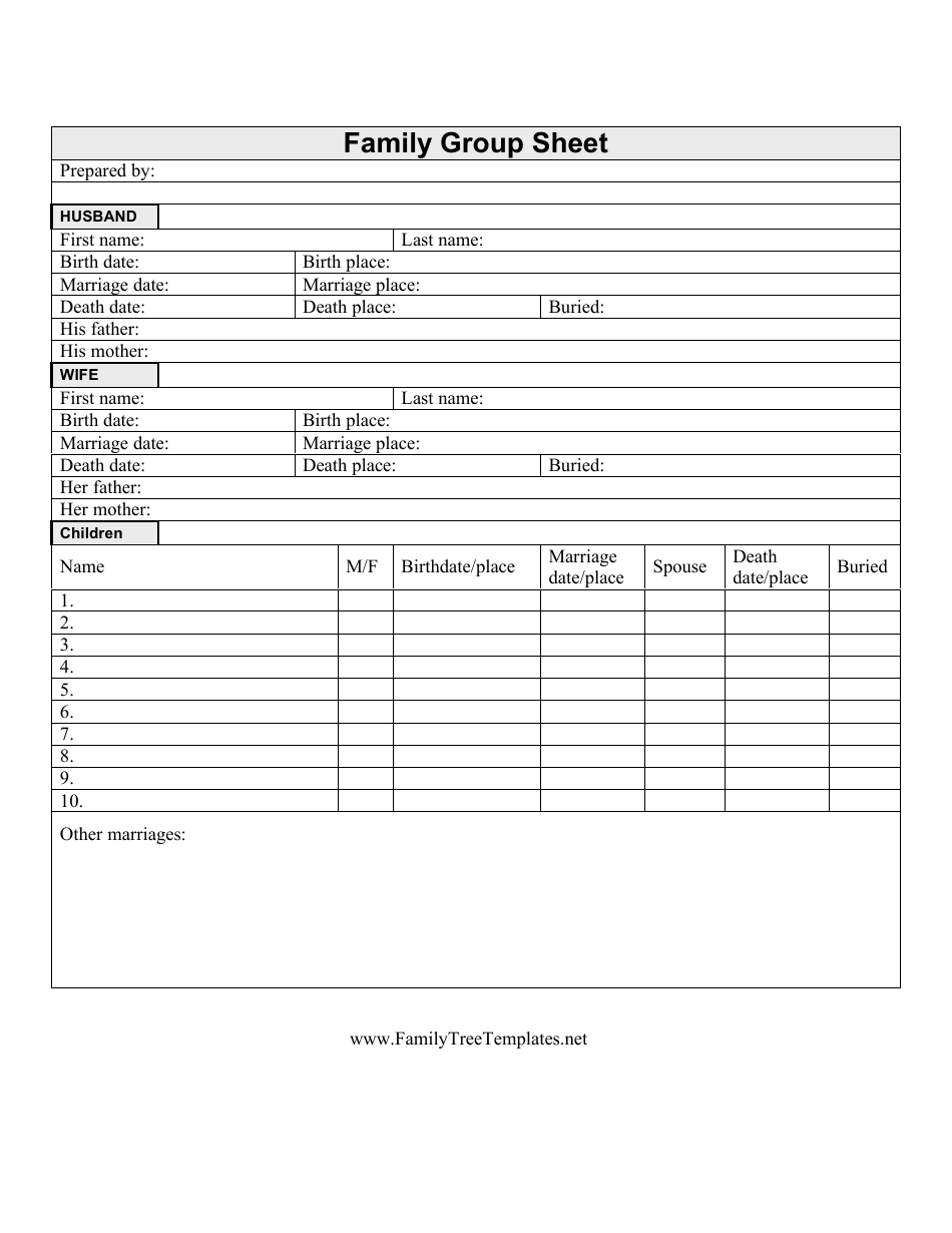 Family Group Sheet Template Download Printable PDF Templateroller