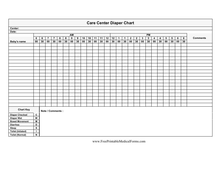 Care Center Diaper Spreadsheet Template, Page 1
