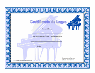 Document preview: Certificado De Logro - Piano (Spanish)