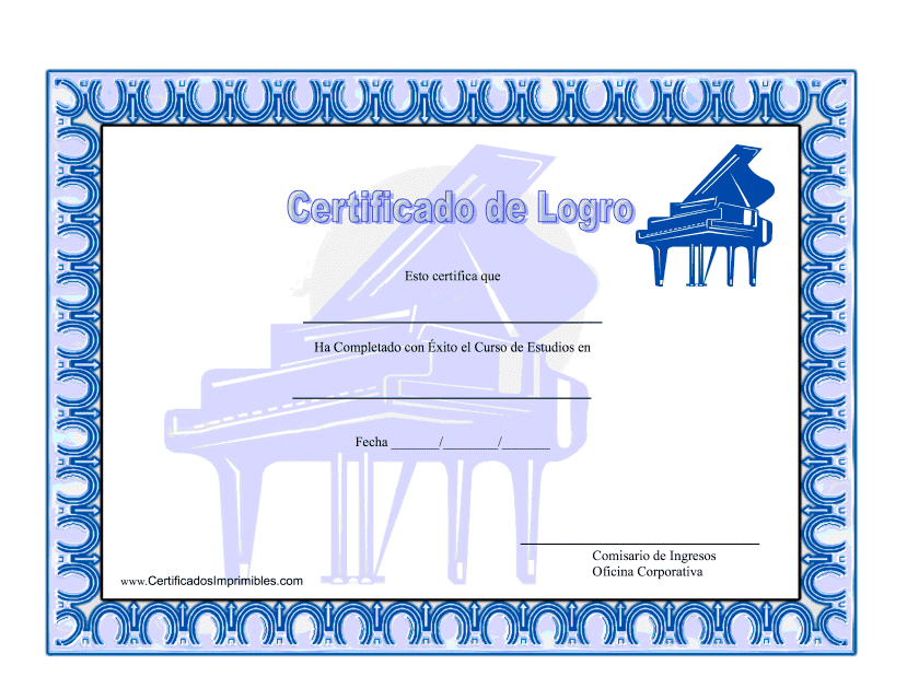 Certificado De Logro - Piano (Spanish)