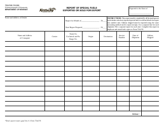 Document preview: Form 72A155 Report of Special Fuels Exported or Sold for Export - Kentucky