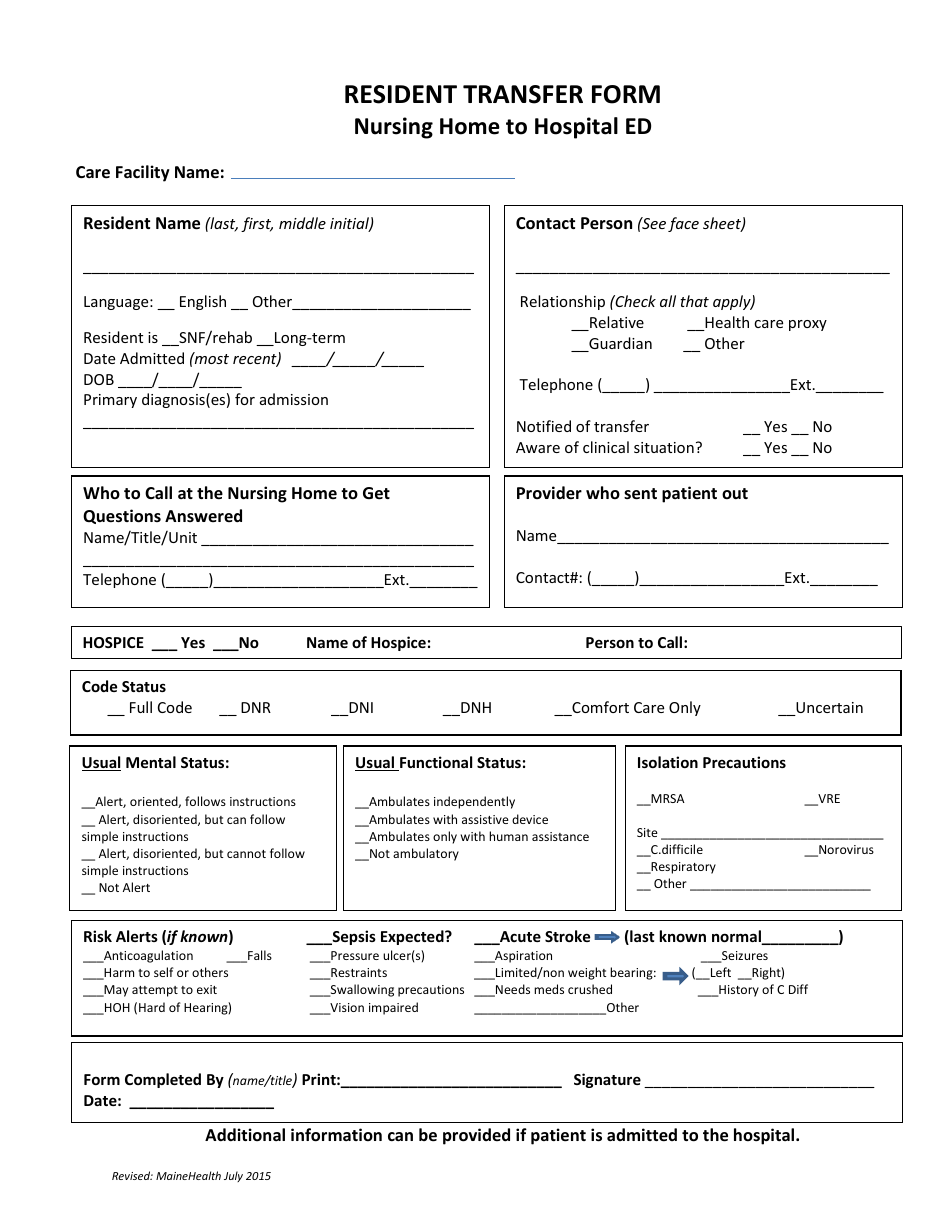 Printable Patient Transfer Form Template