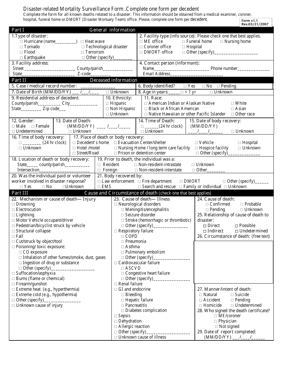 Disaster-Related Mortality Surveillance Form - Fill Out, Sign Online ...