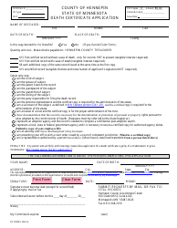 Form HC1238GC Death Certificate Application - County of Hennepin, Minnesota
