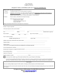 Document preview: Request for a Certified Copy of a Death Certificate - City of Boston, Massachusetts