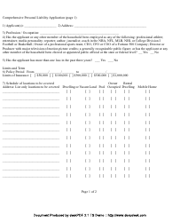 Comprehensive Personal Liability Application Form