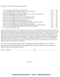 Comprehensive Personal Liability Application Form, Page 2