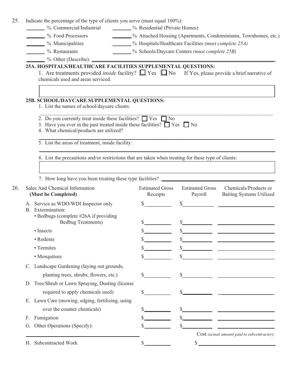 Liability Application Form for Pest Control Program, Page 2
