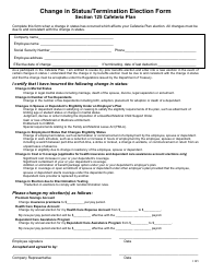 Document preview: Change in Status/Termination Election Form - Section 125 Cafeteria Plan